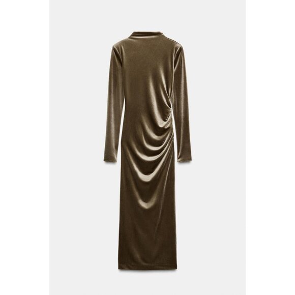 ZARA DRAPED VELVET DRESS WITH SHOULDER PADS - Picture 1 of 4
